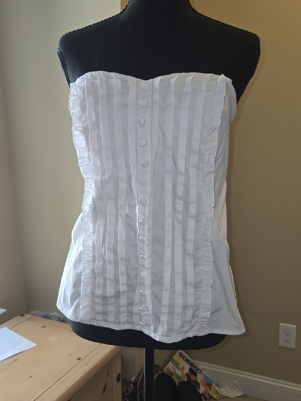 torrid White Strapless Pintuck Ruffle-Trim Top